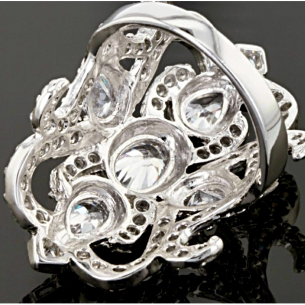 3.8 Carat DEW CZ Cocktail Statement Ring 925 Sterling Silver Rhodium Plated - Picture 7 of 8